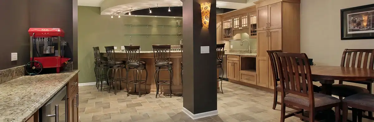 modern basement remodeling with custom finishes and open layout in a home in Seattle, WA