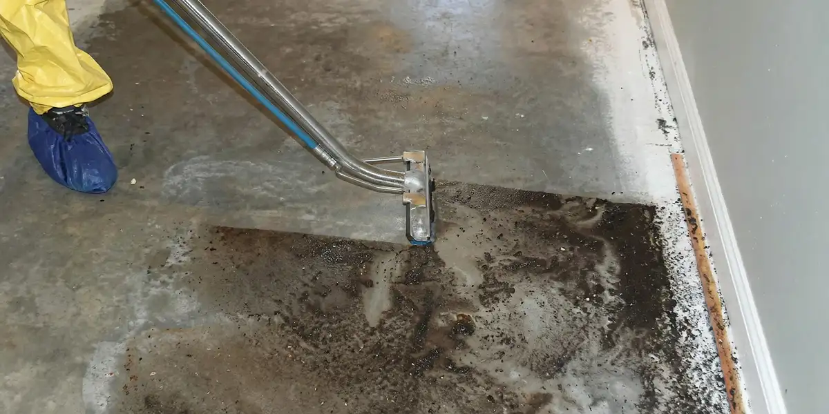 sewage removal technicians extracting contaminated wastewater from a residential floor in Seattle, WA